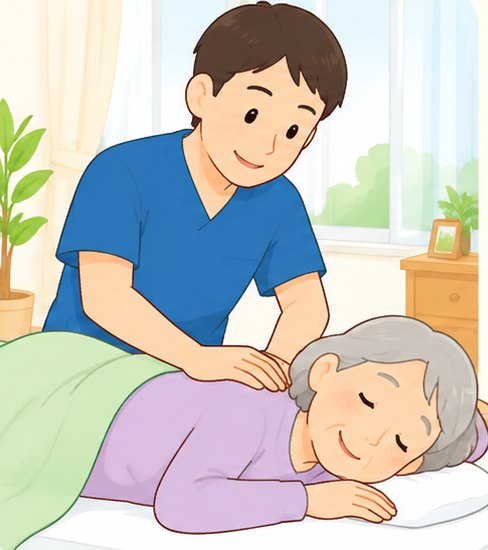 院長が横になった方の肩をマッサージしているイラスト